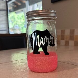 Pink Glitter Mama Bear Large Mason Jar
